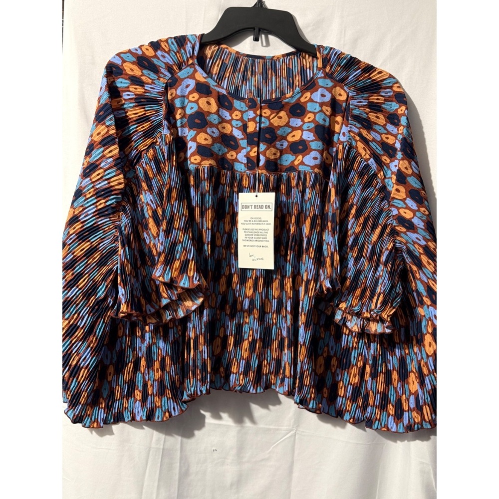 Wildfang The Empower Plisse Boxy Blouse 1X NWT Pleated Top
